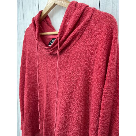 Bobeau (S) Reddish Pink Boucle Knit Sheer Hoodie Sweater Sweatshirt - Picture 3 of 8